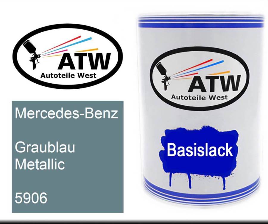 Mercedes-Benz, Graublau Metallic, 5906: 500ml Lackdose, von ATW Autoteile West.